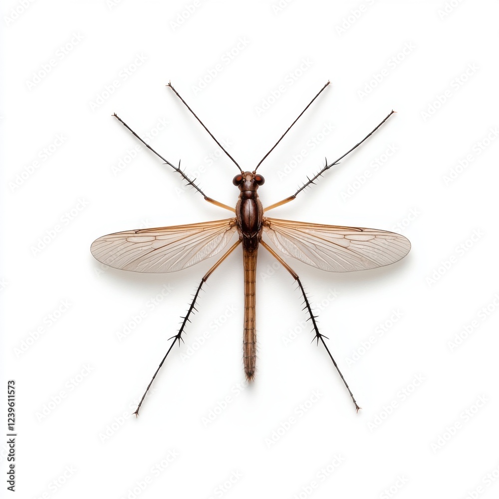 Close-Up View of a Brown Mosquito Insect on a White Background Ideal for Scientific and Educational Use Close-Up View of a Brown Mosquito Insect on a White Background Ideal for Scientific and Educational Use