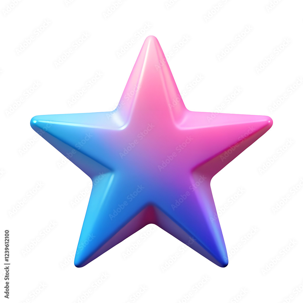Obraz premium gradient blue and pink star holographic iridescent 3d render icon, cut out on the white background