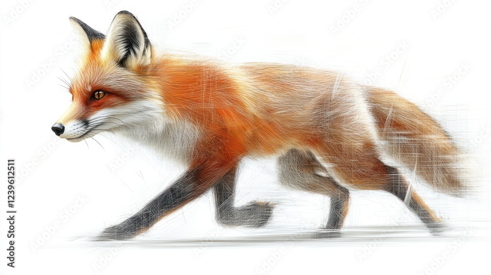 Obraz premium Red fox running, snowy background, winter wildlife art