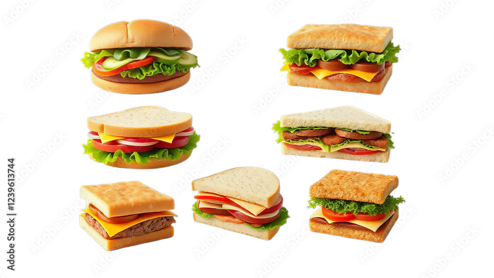 Assortment of mouthwatering sandwiches and burgers Assortment of mouthwatering sandwiches and burgers