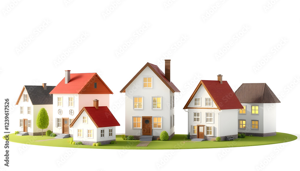 Group of houses illustration - 3d render , with white tonespng Group of houses illustration - 3d render , with white tonespng