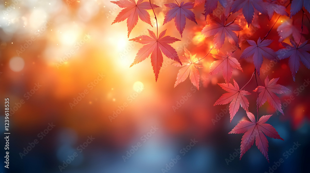 Red And Orange Autumn Maple Leaves At Sunset Red And Orange Autumn Maple Leaves At Sunset