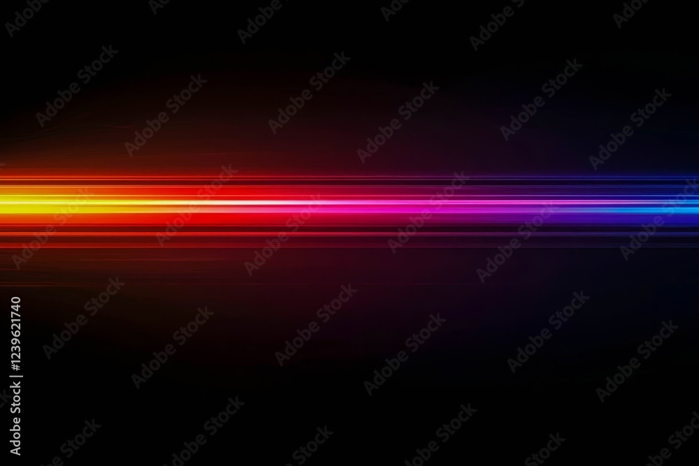 Fototapeta premium Abstract neon light trails against deep black background.