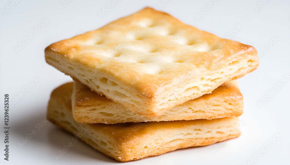 Close up on butter biscuits resting on white background, no people are visible. Close up on butter biscuits resting on white background, no people are visible.