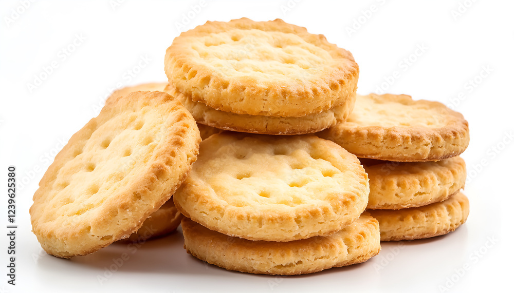 Close up on butter biscuits resting on white background, no people are visible. Close up on butter biscuits resting on white background, no people are visible.