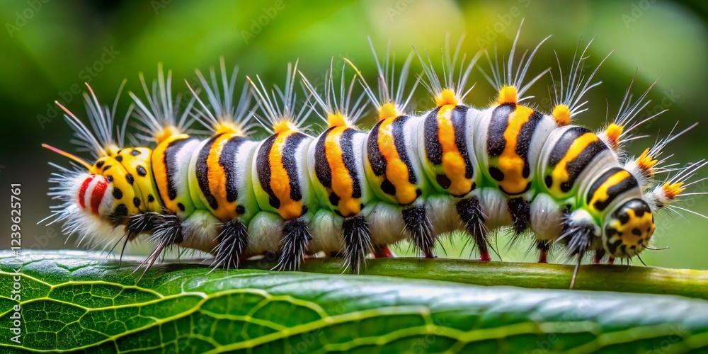 Naklejka premium Close-up Buff-tip Caterpillar on a Plant