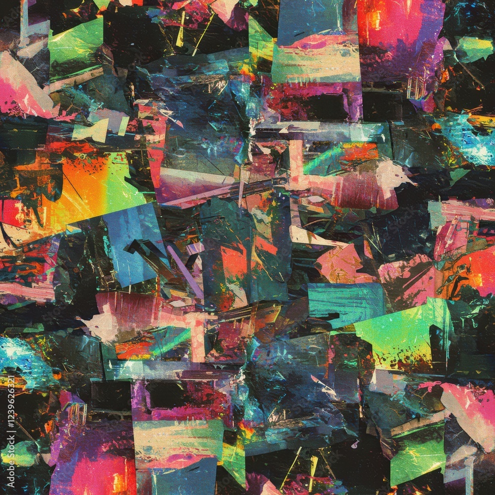 Fototapeta premium Vibrant abstract collage with colorful geometric shapes and dynamic textures