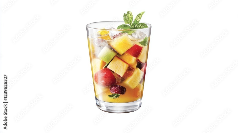Refreshing Fruit Cocktail in Glass with Ice and Mint Refreshing Fruit Cocktail in Glass with Ice and Mint