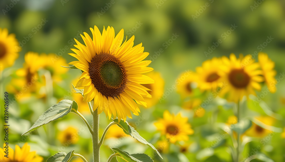 Fototapeta premium Sunflowers grow in the field , with white tonespng