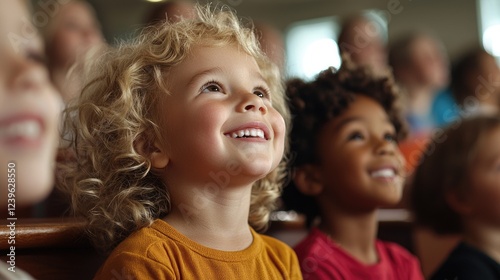 Happy kids watching show, audience, indoors, event