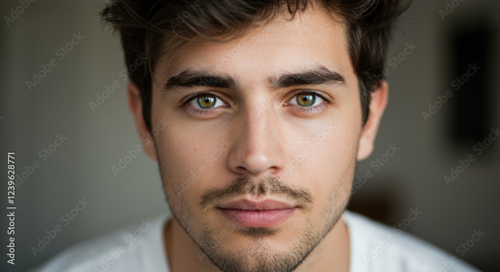 Fototapeta premium Portrait of a young man with intense gaze and thoughtful expression