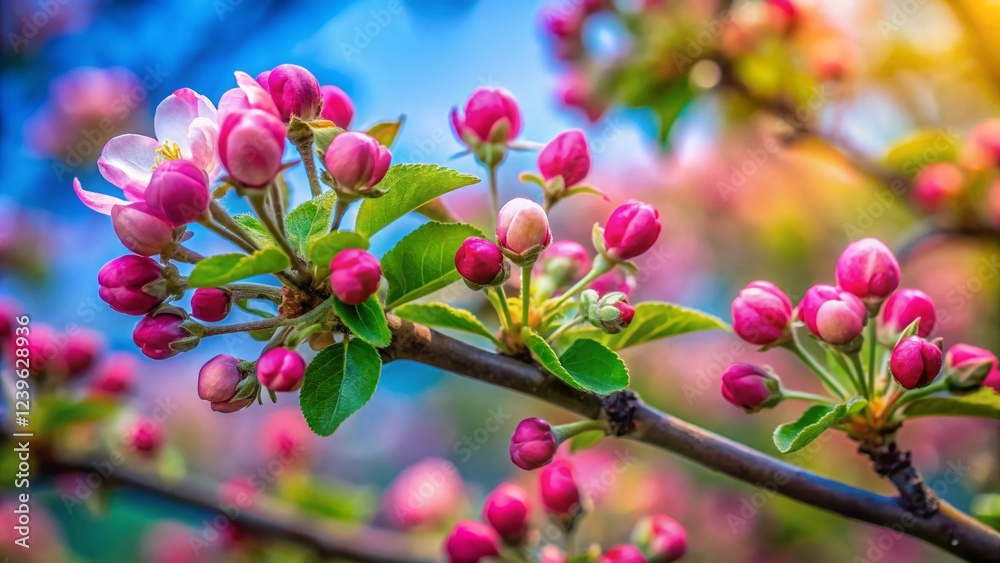 Close-up of Pink Apple Tree Branch with Blurred Background Close-up of Pink Apple Tree Branch with Blurred Background