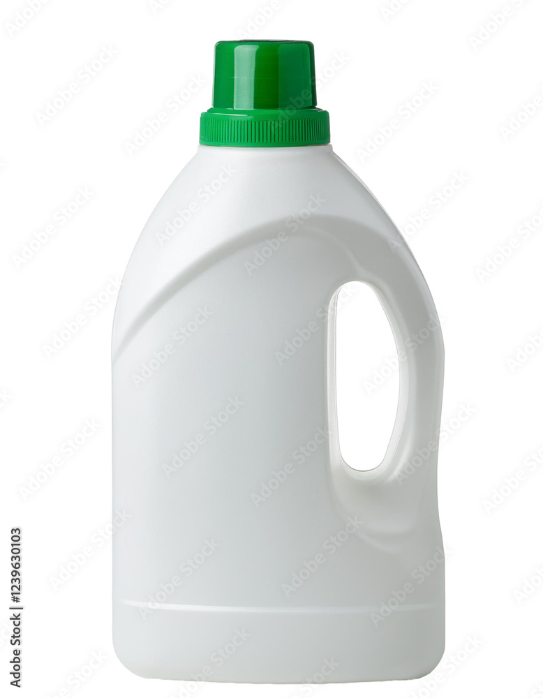 white plastic bottle of detergent with a green cap