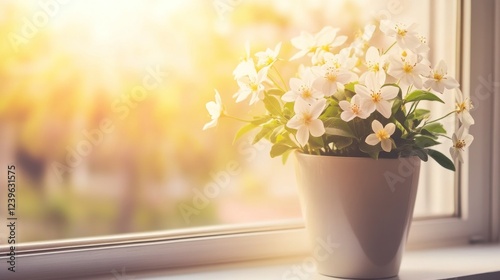 Wallpaper Mural White Flowers in Pot Basking in Sunlight Torontodigital.ca