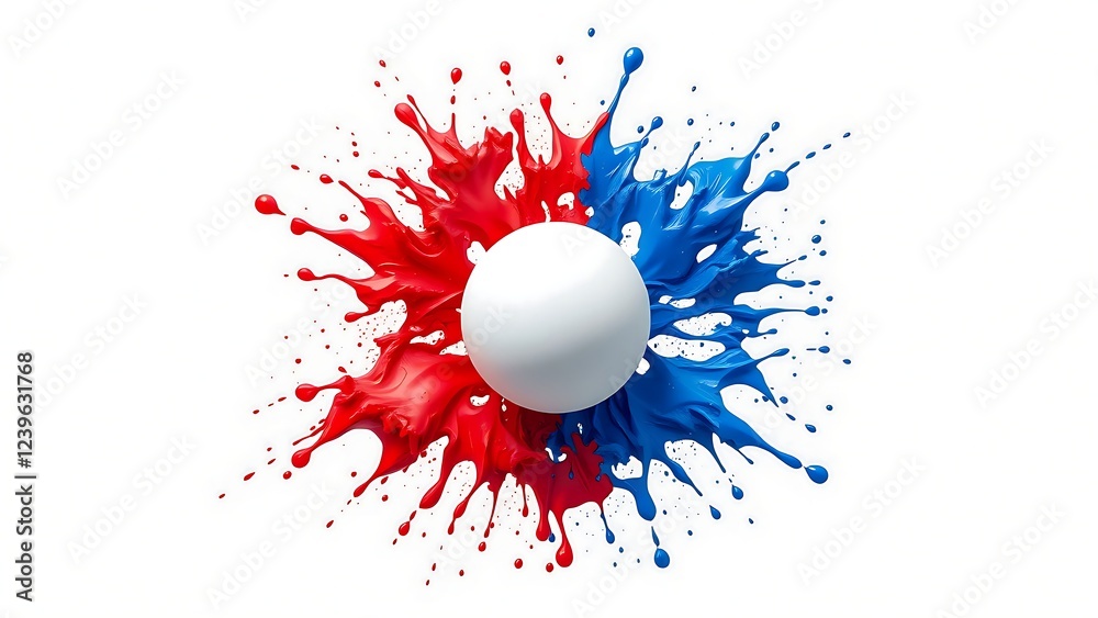 Logo frame. Red blue paint splashes white sphere abstract background creative design color contrast dynamic composition Logo frame. Red blue paint splashes white sphere abstract background creative design color contrast dynamic composition