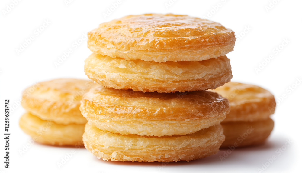 Golden color stack of milky buns pastry isolated on white background Golden color stack of milky buns pastry isolated on white background
