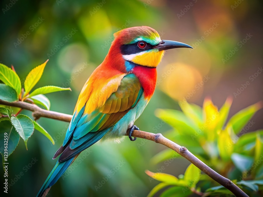 Obraz premium Colorful Bee Eater Bird Perched on Tree Branch with Blurred Background