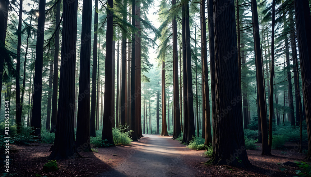 Obraz premium Redwood Forest Path , with white tonespng