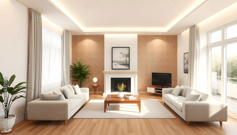 Fototapeta premium 3d render of house living room , with white tonespng