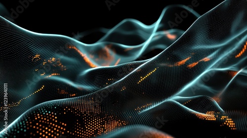 Abstract dynamic waves of data with glowing particles and fluid movement