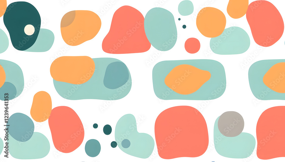 Fototapeta premium Collection of modern abstract seamless patterns with natural colorful shapes or blots on white background. Trendy motley vector illustration in flat style for wrapping paper, textile print, wallpape