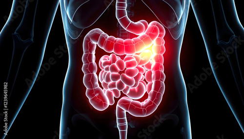 Wallpaper Mural Pain in human intestines, bowel concept. Ghost light effect, x-ray hologram. 3D rendering , with white tonespng Torontodigital.ca