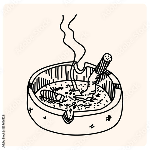 Doodle sketch drawing of cigarette ashtray vector illustration