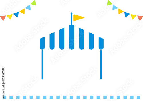 Tent, garland and flag icon vector illustration title background event poster material natural and cute pop design blue