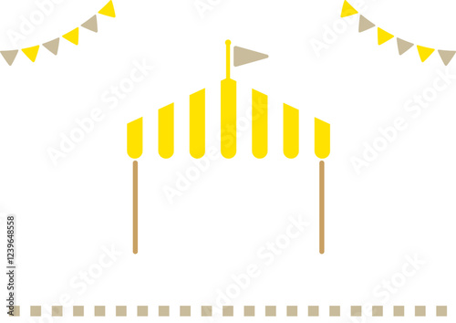 Tent, garland and flag icon vector illustration title background event poster material natural and cute pop design yellow