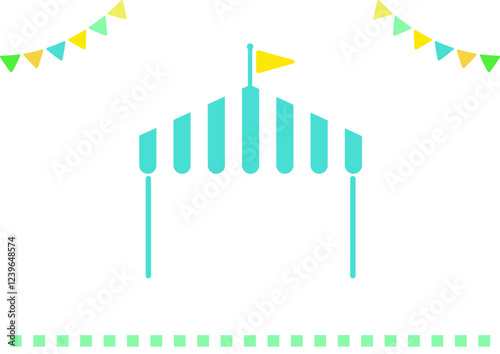 Tent, garland and flag icon vector illustration title background event poster material natural and cute pop design emerald green