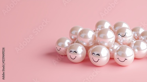 Playful Smiley Face Pearls on Soft Pink Background for Decoration