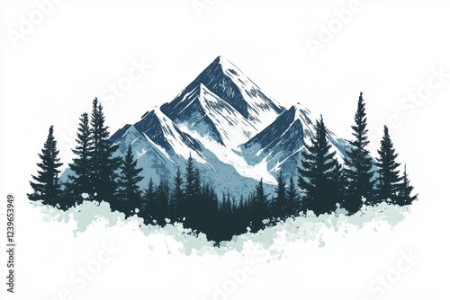 Mountains with trees, vector illustration on a white background
