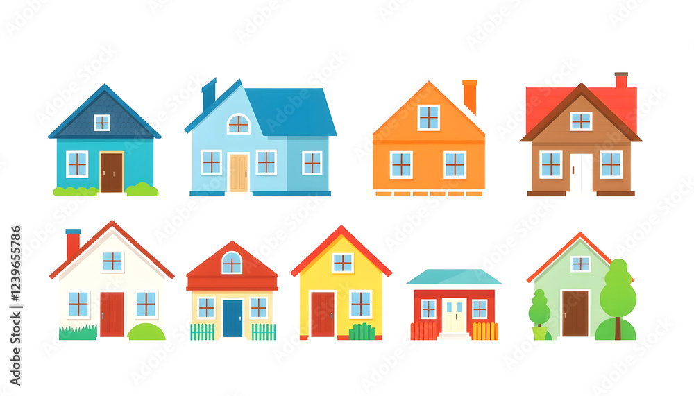 Fototapeta premium House icon set 2. Colourful flat illustrations , with white tonespng