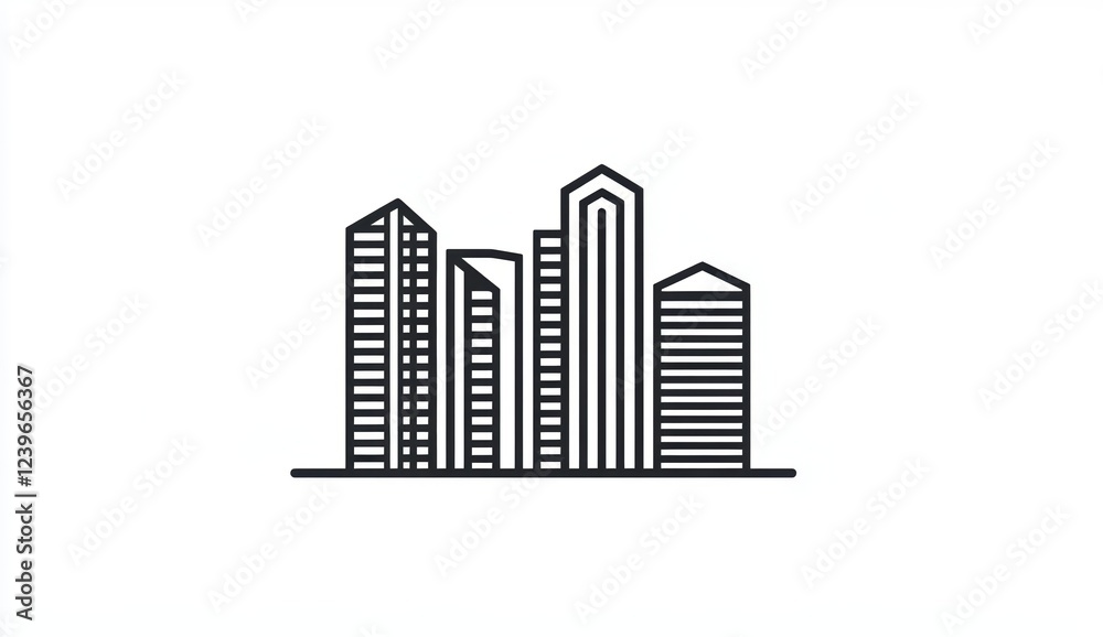 Simple vector logo with black lines of tall buildings, white background Simple vector logo with black lines of tall buildings, white background