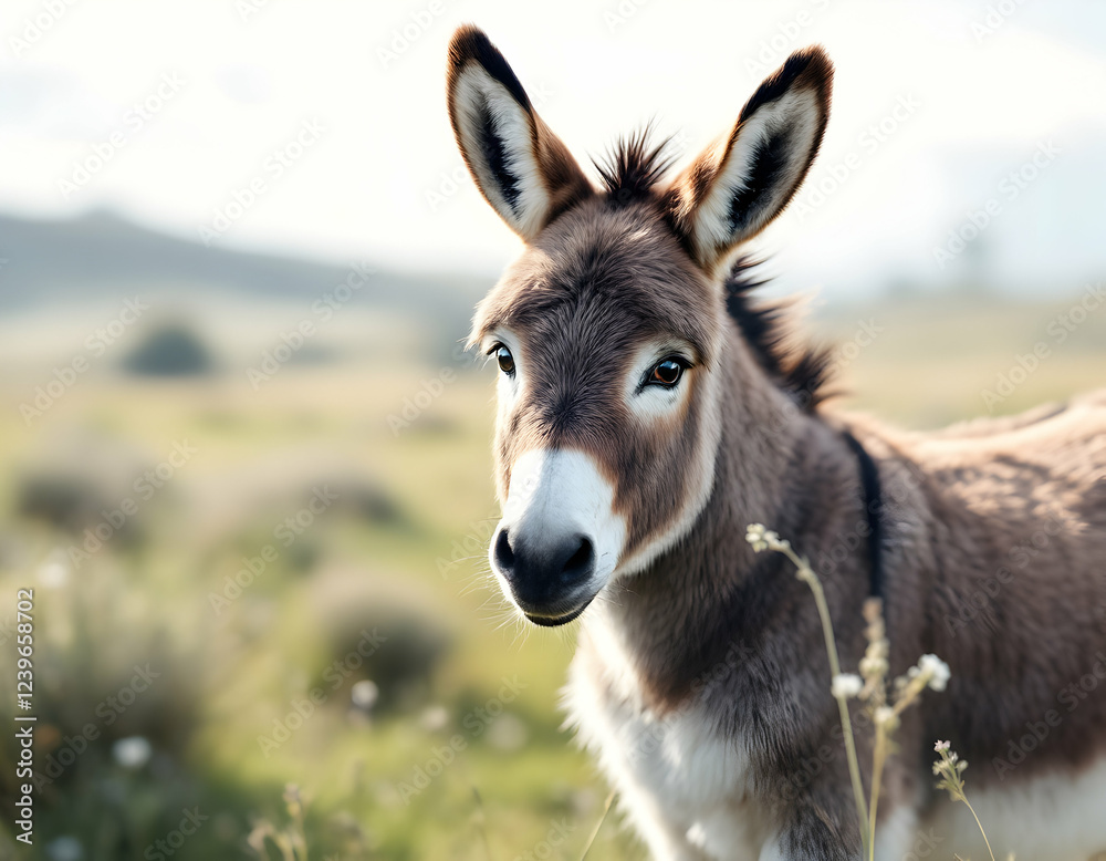 Baby Donkey Mule Standing in Watercolor - Generative AI Soft, Gentle Watercolor Style of a Cute Baby Mule in Serene Meadow with Rolling Hills and Flowers.
Baby Donkey Mule Standing in Watercolor - Generative AI Soft, Gentle Watercolor Style of a Cute Baby Mule in Serene Meadow with Rolling Hills and Flowers.