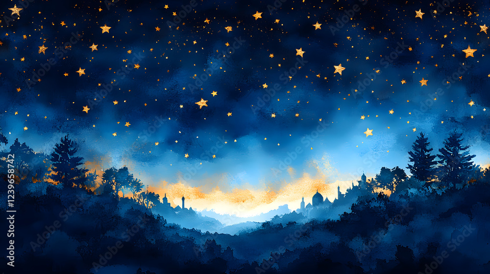 Naklejka premium night landscape with stars