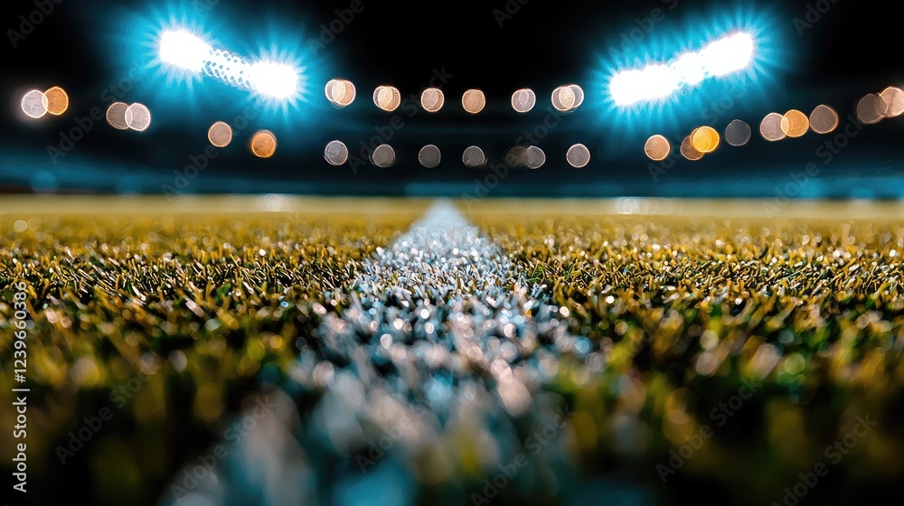 Fototapeta premium Night stadium field, white line, lights, game, sports