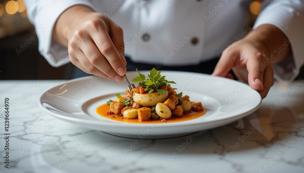 Gourmet Food Plating Chef Carefully Arranging Exquisite Dish Gourmet Food Plating Chef Carefully Arranging Exquisite Dish