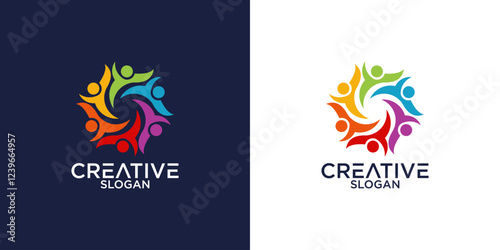 Three People Collaboration. Concept of Teamwork and Great work logo design
