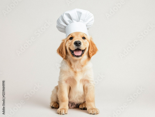 golden retriever dog  with chef hat toque