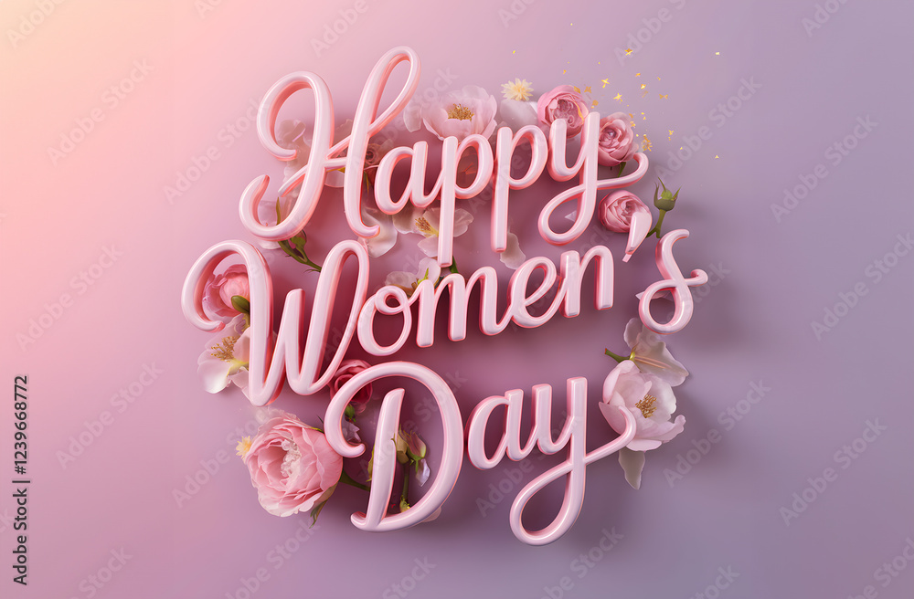 Obraz premium Banner with text women's day. Celebration of Women's Day with floral decorations and vibrant lettering designed for festivities