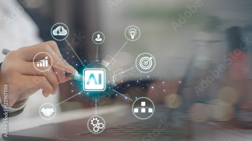 Human interact with AI artificial intelligence virtual assistant chatbot in concept of AI artificial intelligence prompt engineering, LLM AI deep learning to use generative AI for work support. UUID