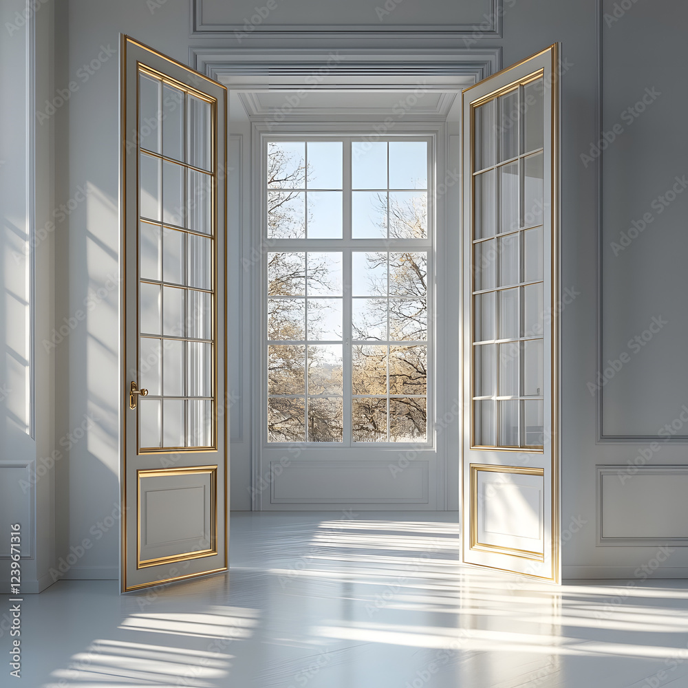 Obraz premium empty room with window, gold background for business