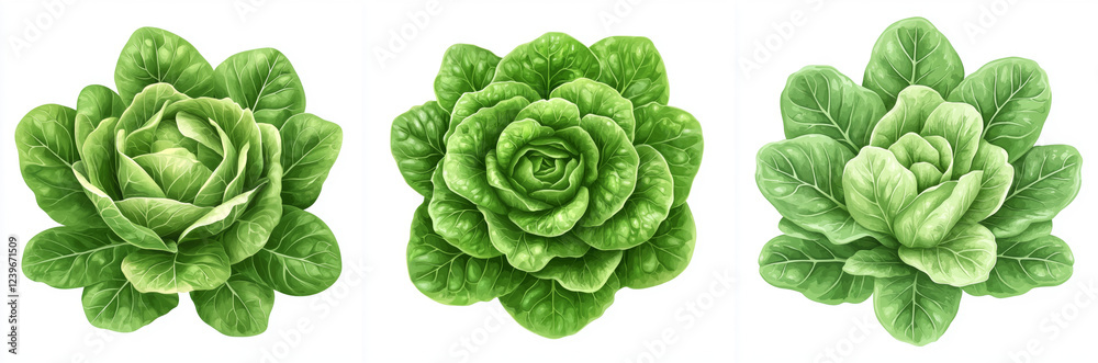 Obraz premium Fresh Flat Design of Lettuce Heads