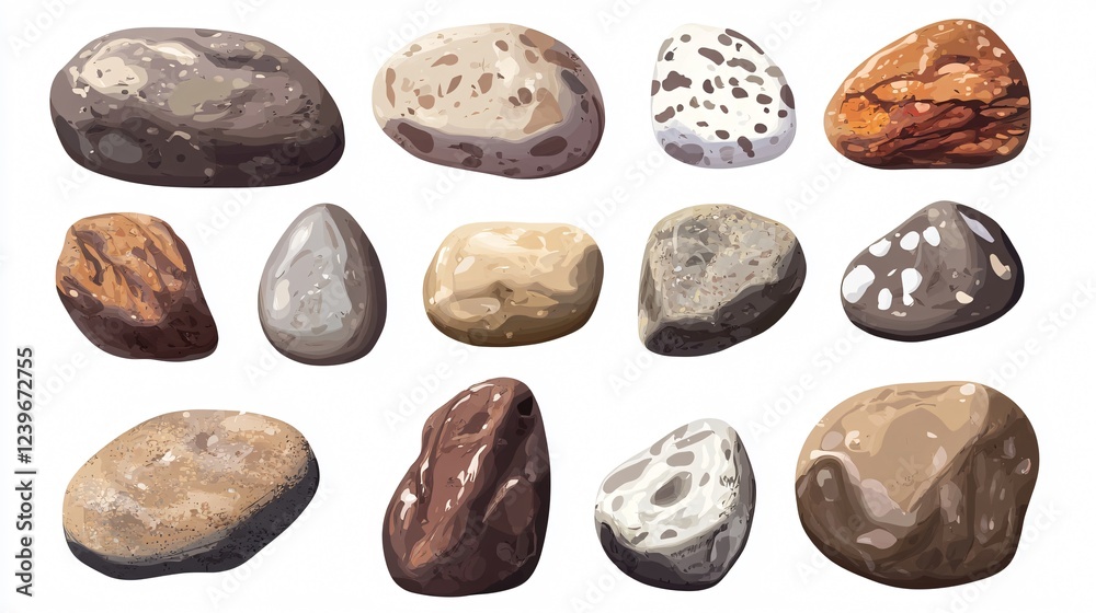 Set of Brown Aquarium Decorative Stones Vector Set of Brown Aquarium Decorative Stones Vector