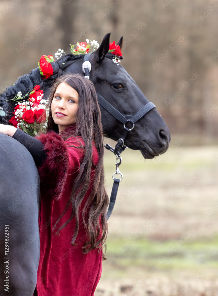 Obraz premium Valentine Love Horse equestrian rose 