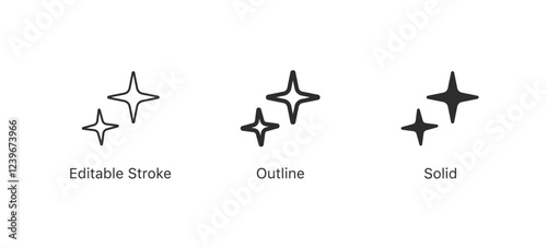 Sparkle stars icon set. Shine icons for app user interface and web elements. editable stroke icon