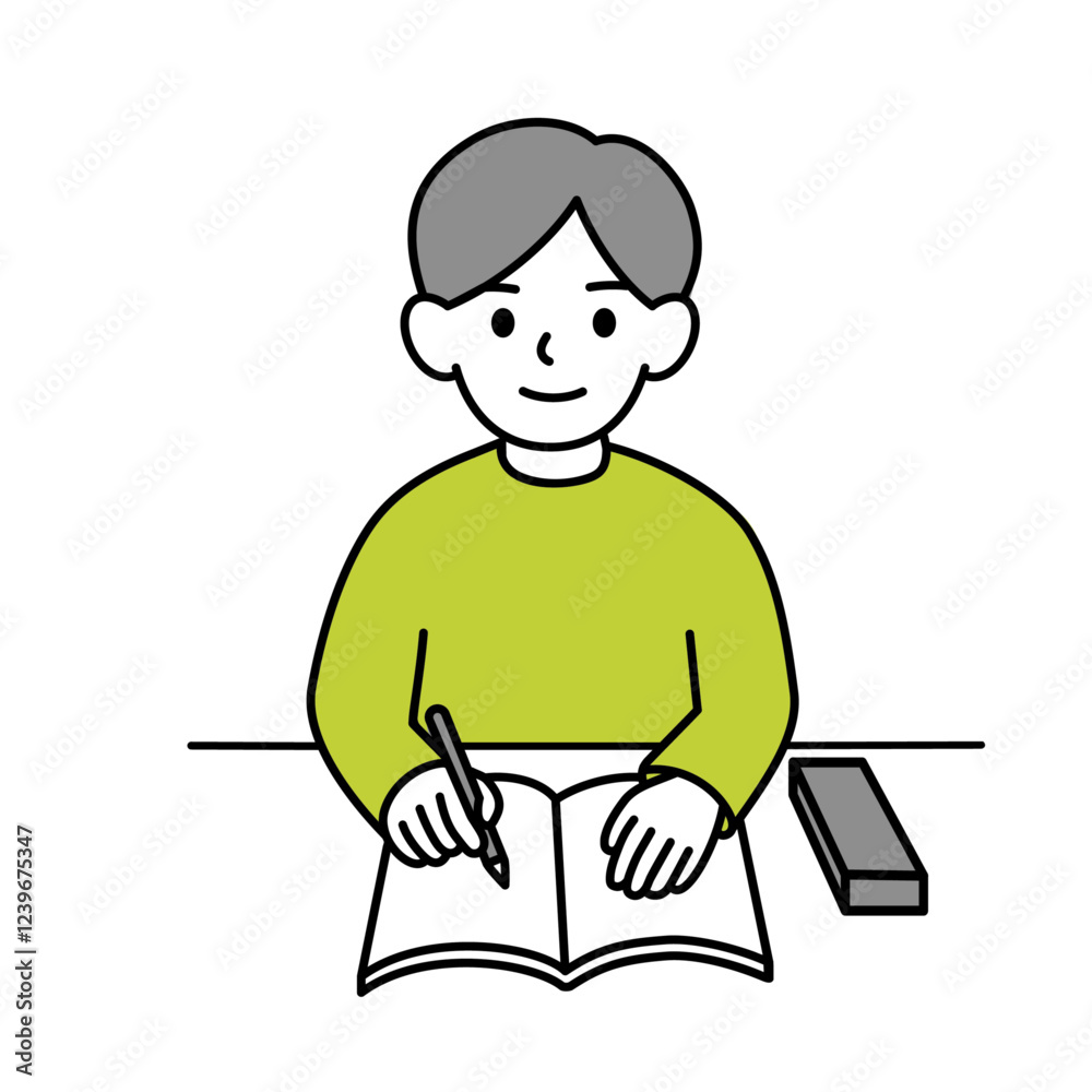 勉強する若い男性　シンプル