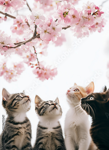 桜を見上げる猫たち
