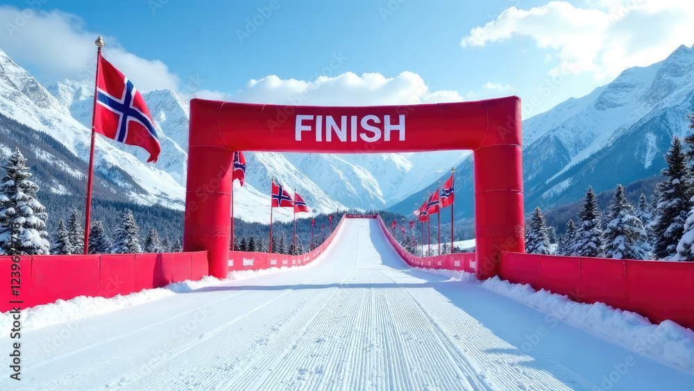 custom made wallpaper toronto digital
A downhill ski racing course features a red "FINISH" banner and Norwegian flags on a bright, sunny day. Concept of athletic achievement. Cross-Country Skiing Nordic Ski World Championships